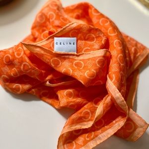 Celine orange logo scarf bandana handkerchief 22x22”
